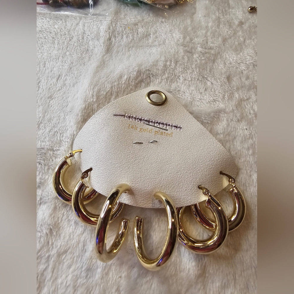 FREE PEOPLE GOLD PLATED SET OF 3 EARRINGS